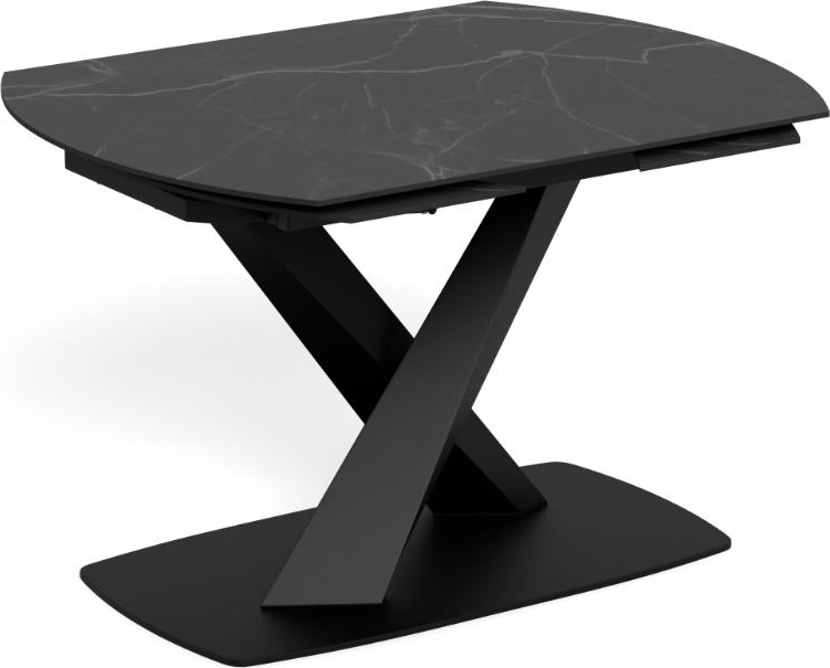 Spisebord Signature Novelle  Ovalt 180x90 Cm  Mat Sort Perla-keramik Bordplade   -stel   Pulverlakeret Stål  Rotationsudtræk