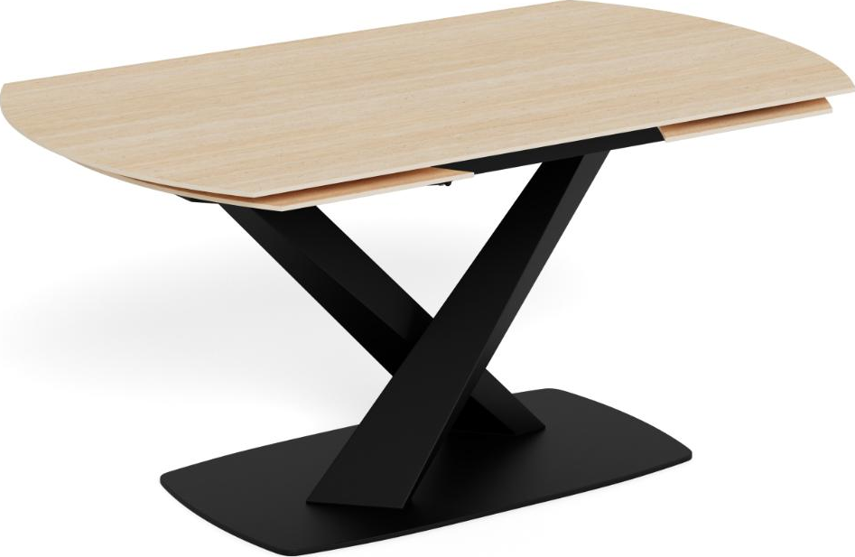 Spisebord Signature Novelle  Udtræk 160 240 Cm  Sandfarvet Ru Keramik Bordplade  Mat Sort Pulverlakeret Stel