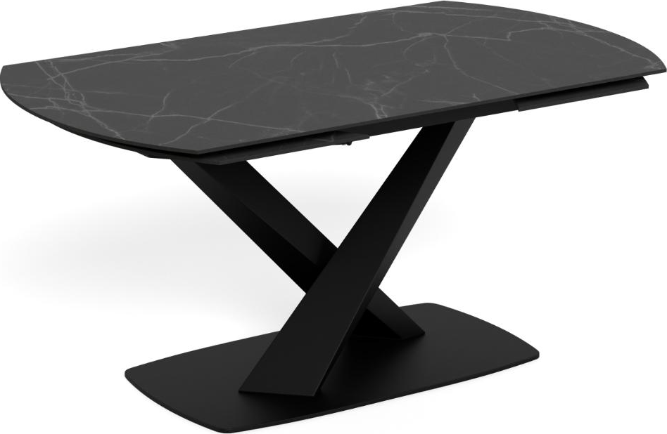 Spisebord Signature Novelle Udtræksbord  Mat Sort Perla-keramik Bordplade Og Mat Sort Stålstel  160-240 Cm