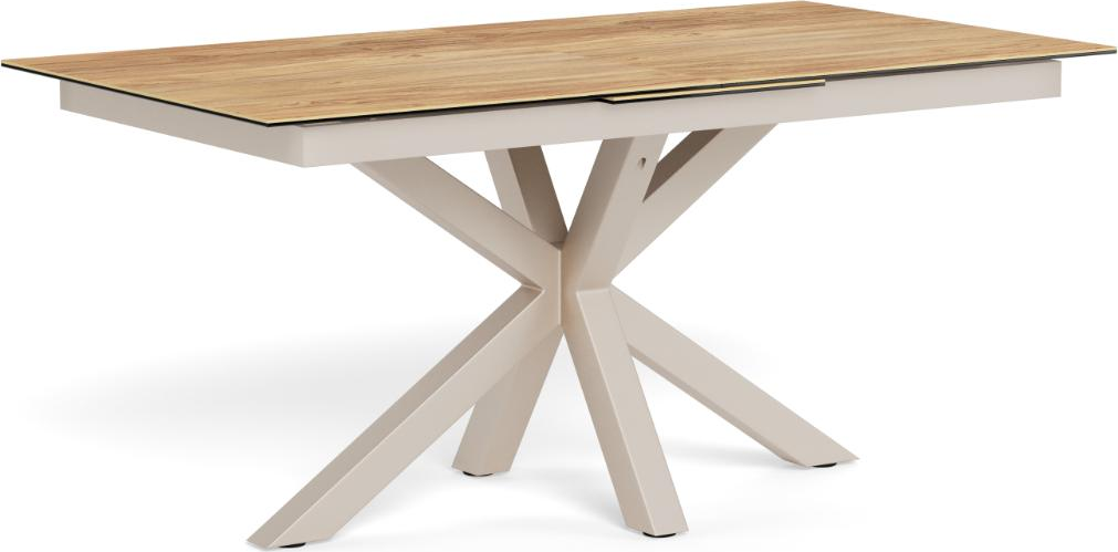 Spisebord Signature Solenne 210x90 Cm Keramisk Bordplade Grå Natur  -stjernet Stålstel Synkront Udtræk Med Opbevaring