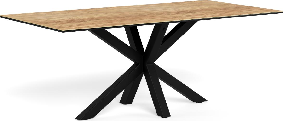 Spisebord Signature Solenne 200x100 Cm   Keramisk Bordplade  Mat Sort Natur Stålstel