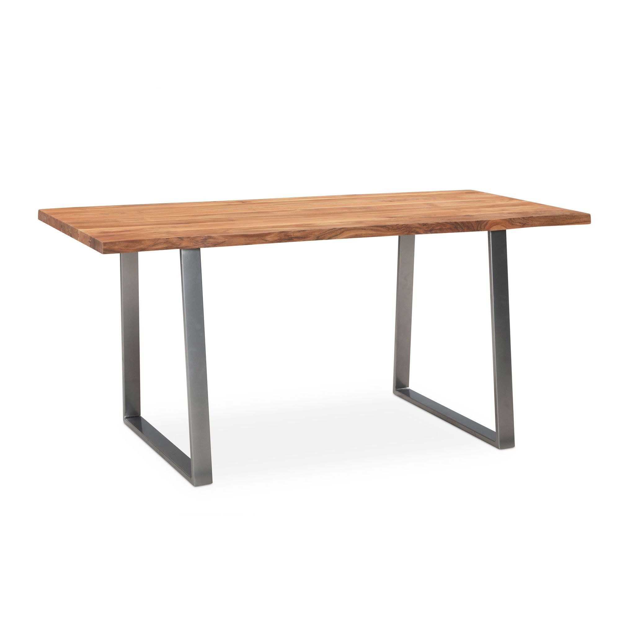 Spisebord 180x90x76 Cm  Massivt Akacietræ Metal  Spisebord Med Levende Kant  Køkkenbord   Massivt Træ Med Trapezformede Forkromede Ben  Rektangulært Spisebord   Træ