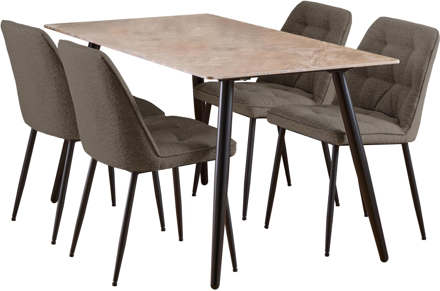 Spisebordssæt Signature Vardo   Poleret Aberta-keramik Bordplade Med   Monza Taupe Stole  Mat Sort Stel  Ca  140x80x75 Cm