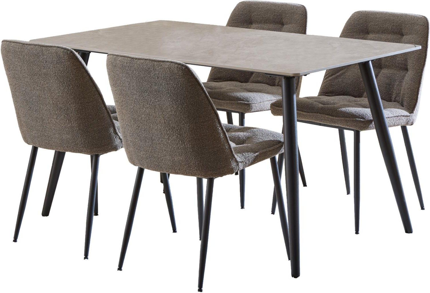 Spisebordssæt Signature Vardo   Rektangulært Bord 140x80 Cm Keramisk Grå Batis    Stole Monza Taupe  Mat Sort Stel
