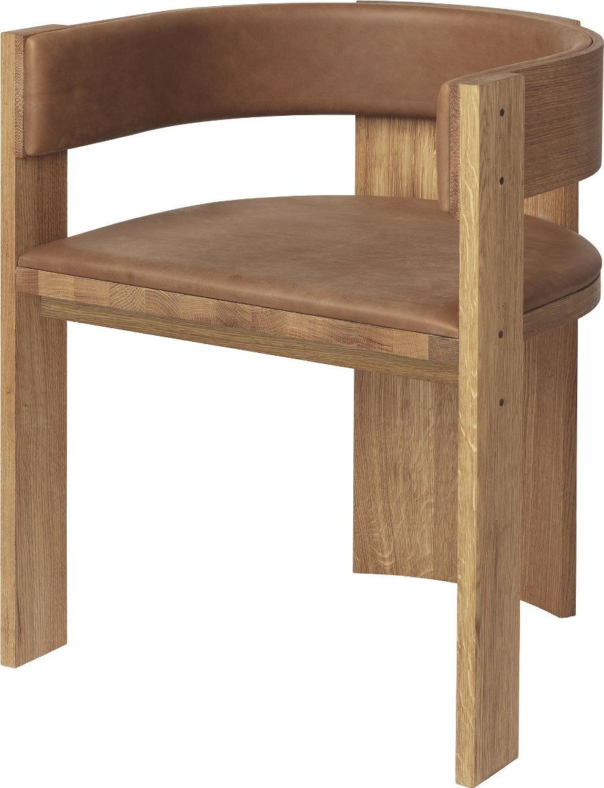 Spisebordsstol Med Armlæn Kristina Dam Collector   Lakeret Egetræ Og Læder Natur Brun