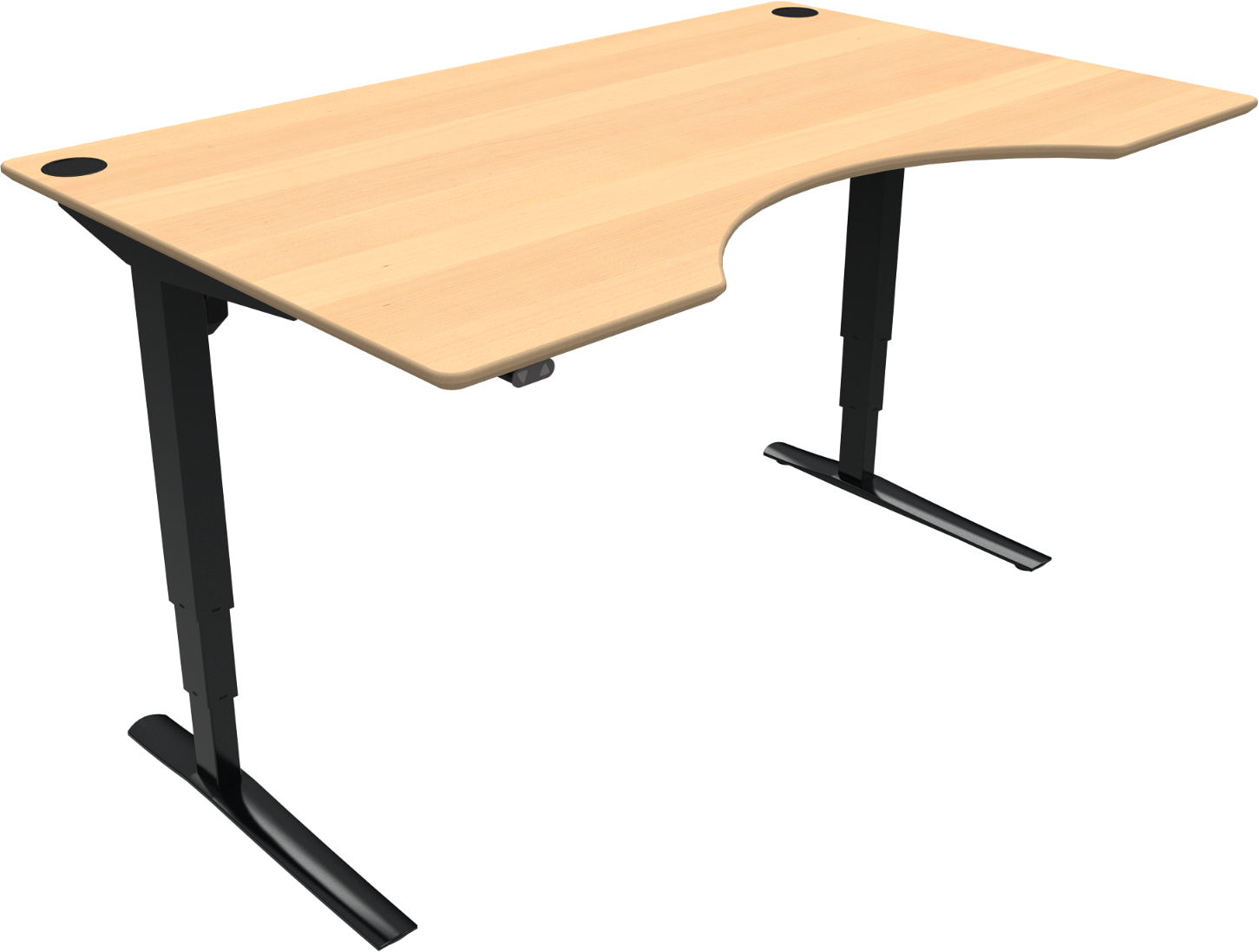 To-bens Hæve- Sænkebord Sidde- Ståbord Med Centerudskæring Zennord Rise Rest Bøg Natur Sort