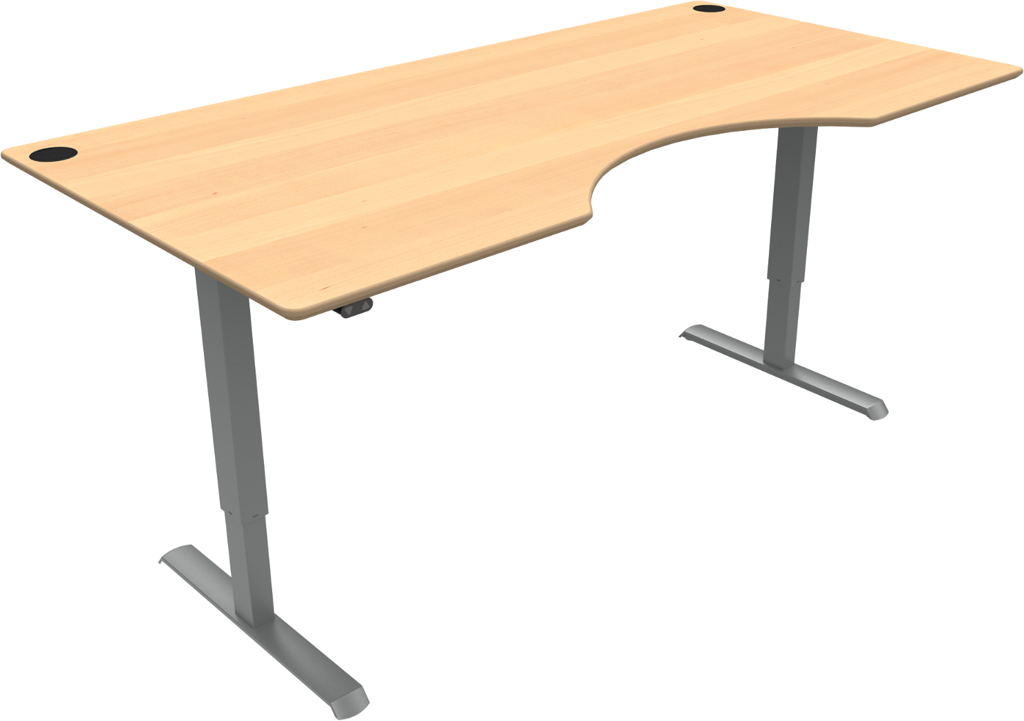To-bens Hæve Sænkebord Sit-stand Zennord Adaptdesk Med Centerudskæring   Bøg Sølv  Justerbart 68-118 Cm