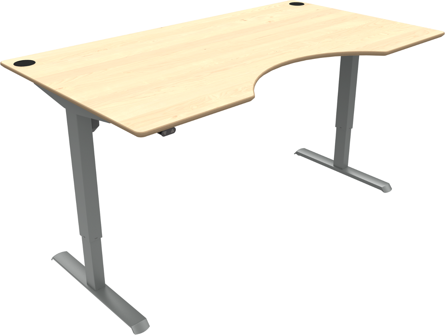To-bens Hæve- Sænkebord Zennord Adaptdesk Med Centerudskæring   Ahorn Natur Sølv Justerbart 68-118 Cm Skrivebord