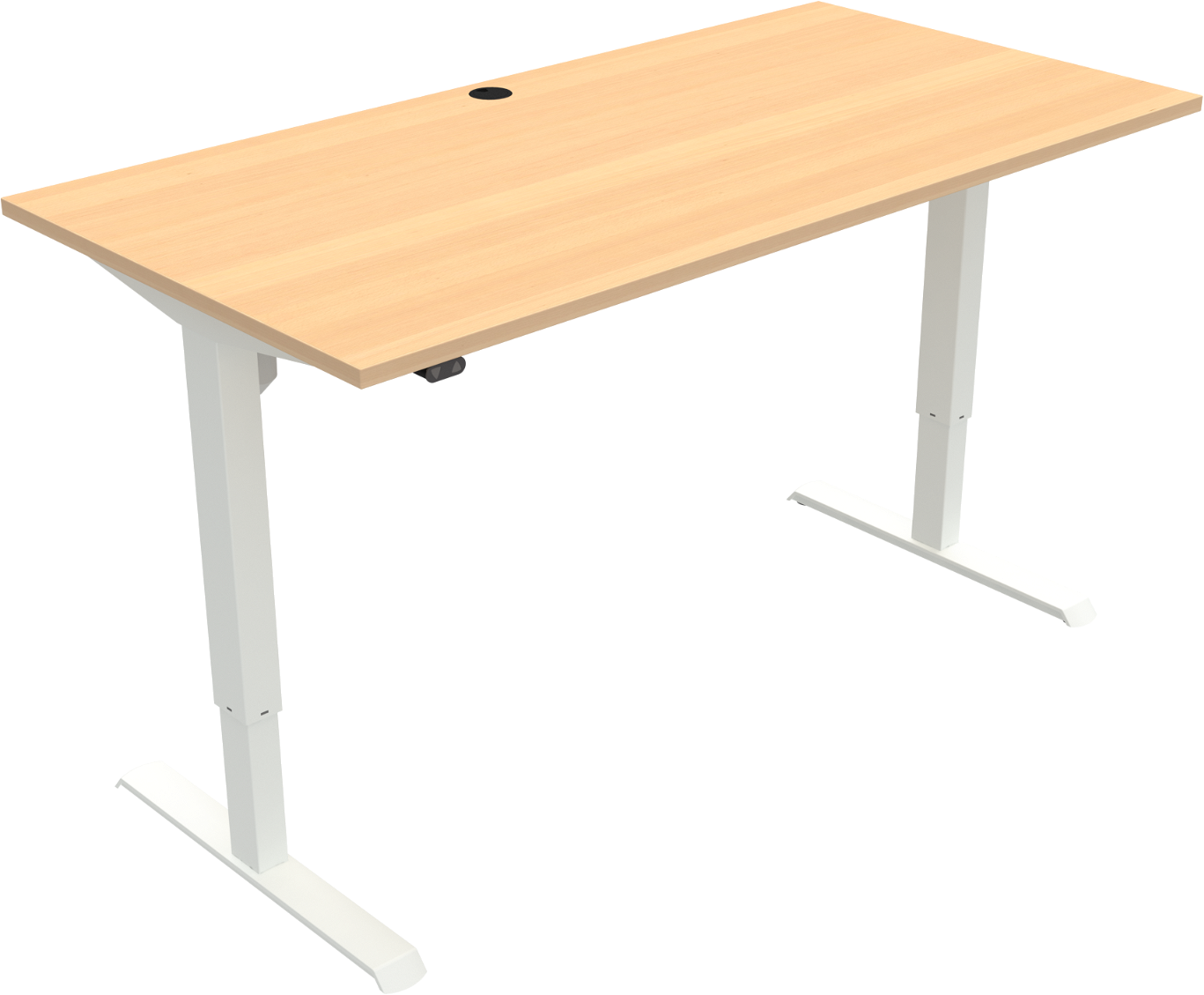 To-bens Hæve- Sænkebord Zennord Adaptdesk Natur Hvid 160x80 Cm Bøg Melamin Med Kabelgennemføring Hurtig  -min Montering