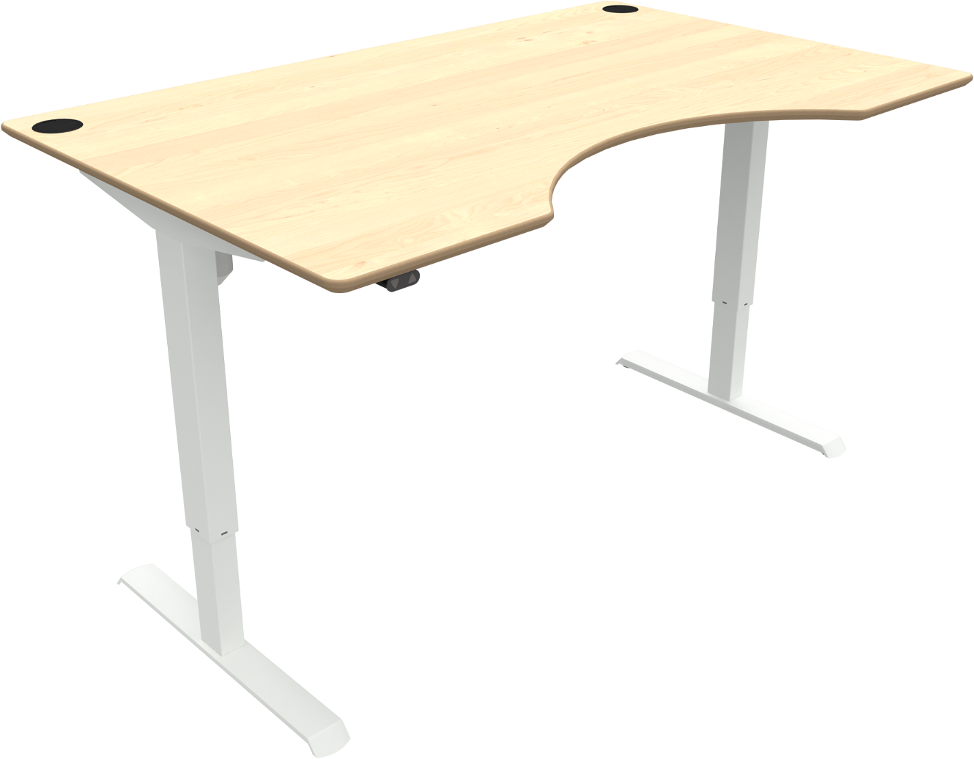 To-bens Hæve- Sænkebord Zennord Adaptdesk Skrivebord   Ahornfinér Hvid Med Centerudskæring Højdejusterbart 68-118 Cm