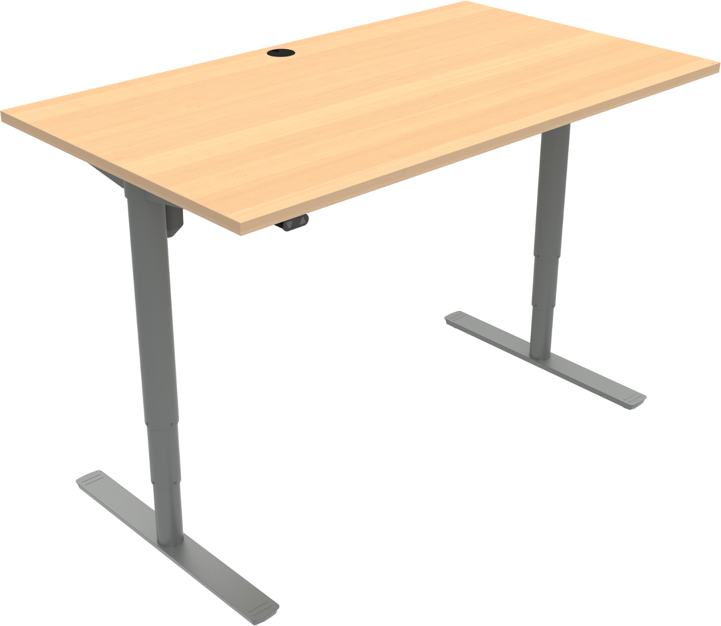 To-bens Hæve- Sænkebord Zennord Comfortzone Ergonomisk Skrivebord Med Kabelgennemføring   Bøg Melamin 65-125 Cm Højde 140x80 Cm Natur Sølv
