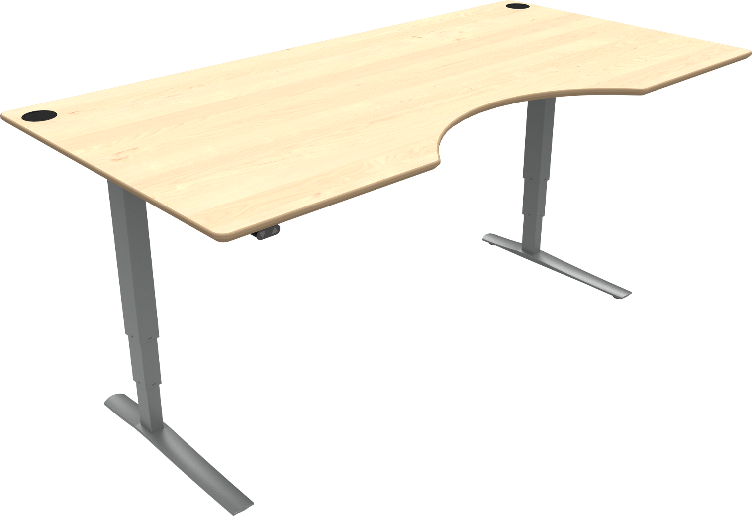 To-bens Hæve- Sænkebord Zennord Rise Rest 501-43 Med Centerudskæring  Ahorn Natur Sølv  B200   D100   H65-125 Cm