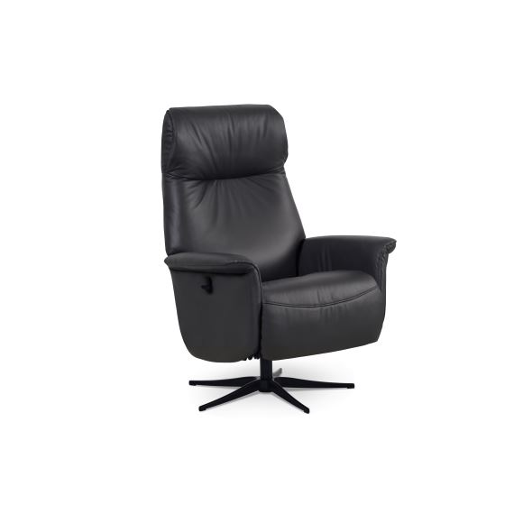 Tristan Recliner Stol  Manuel     Vippefunktion  Fodskammel Og Armlæn Sort Læder Pvc