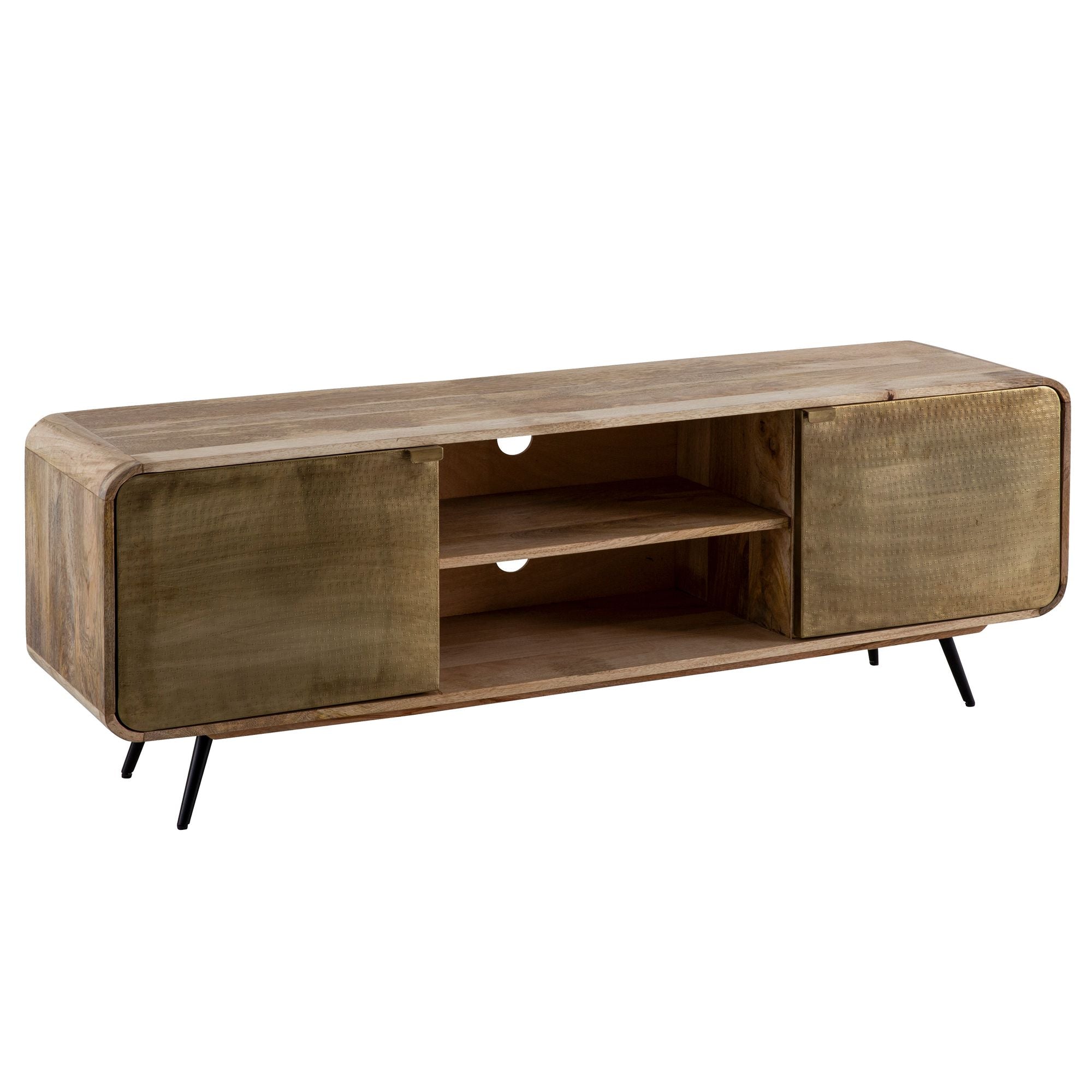 Tv-bord   Massivt Mangotræ Med To Døre  160x55x41 Cm  Brun