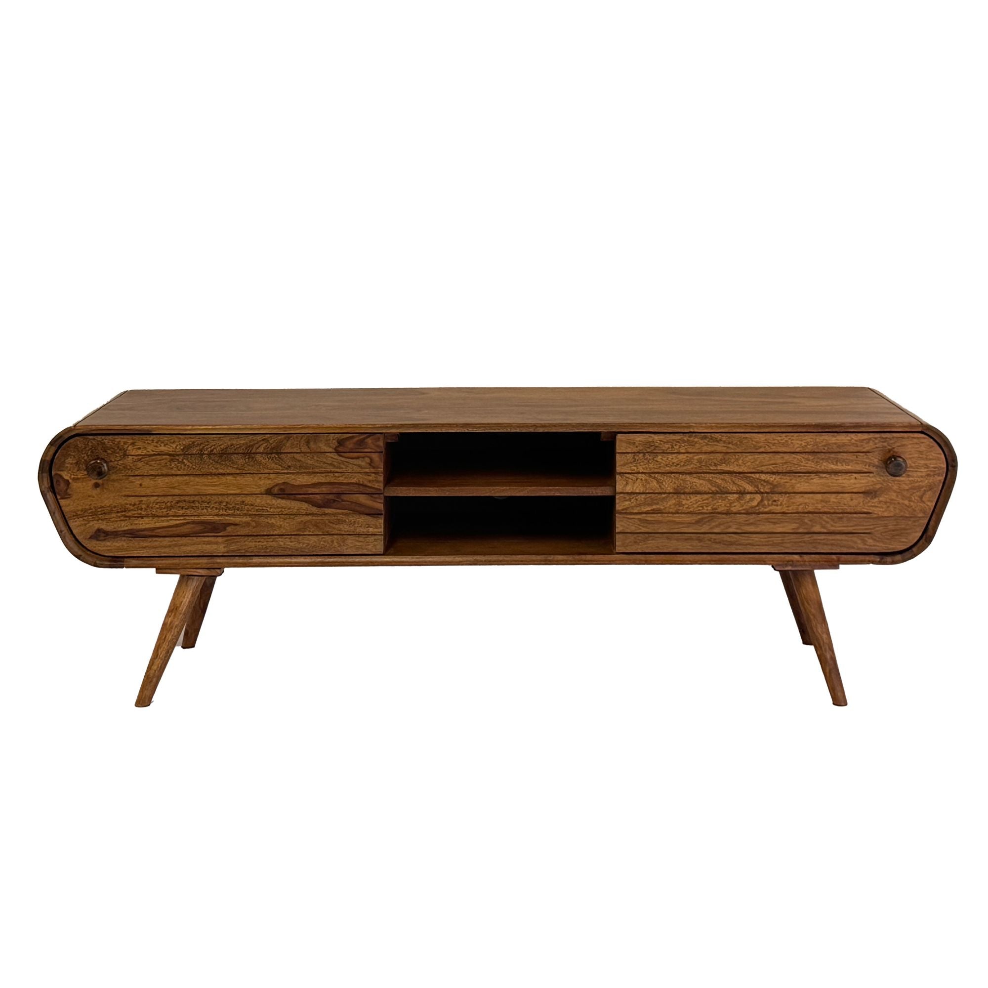Tv-bord   Massivt Træ  160 Cm    Skuffer Og åbne Rum  Smukt Retro Designer Look