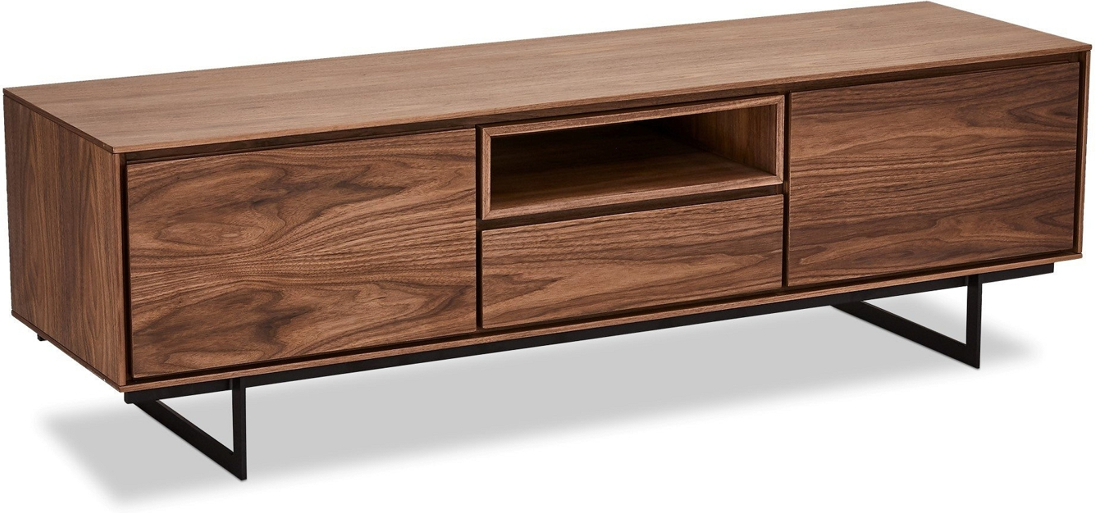 Tv-bord Raymond   Hallmark Wansford   Valnød Med Sort Metalstel  160ã 50 Cm  åben Hylde   Skuffe
