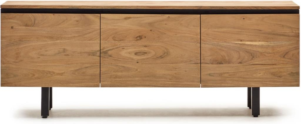 Tv-bord Tv-møbel Kave Home Uxue Massivt Akacietræ Natur Sort Med Sort Stållinje 150ã 40ã 58 Cm