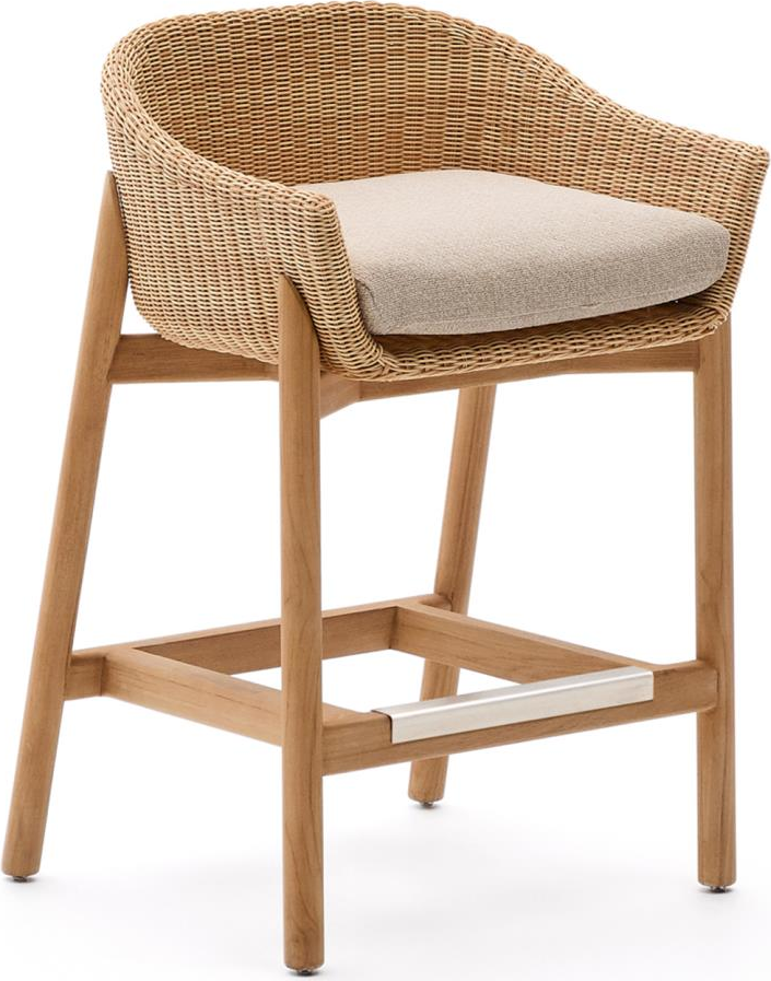 Udendørs Barstol Kave Home Galea Beige   Teak Og Syntetisk Rattan