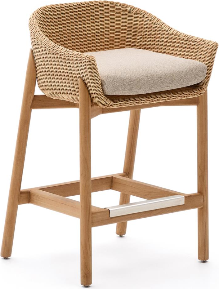 Udendørs Barstol Kave Home Galea   Fsc-teak  Syntetisk Rattan Og Aluminium Beige