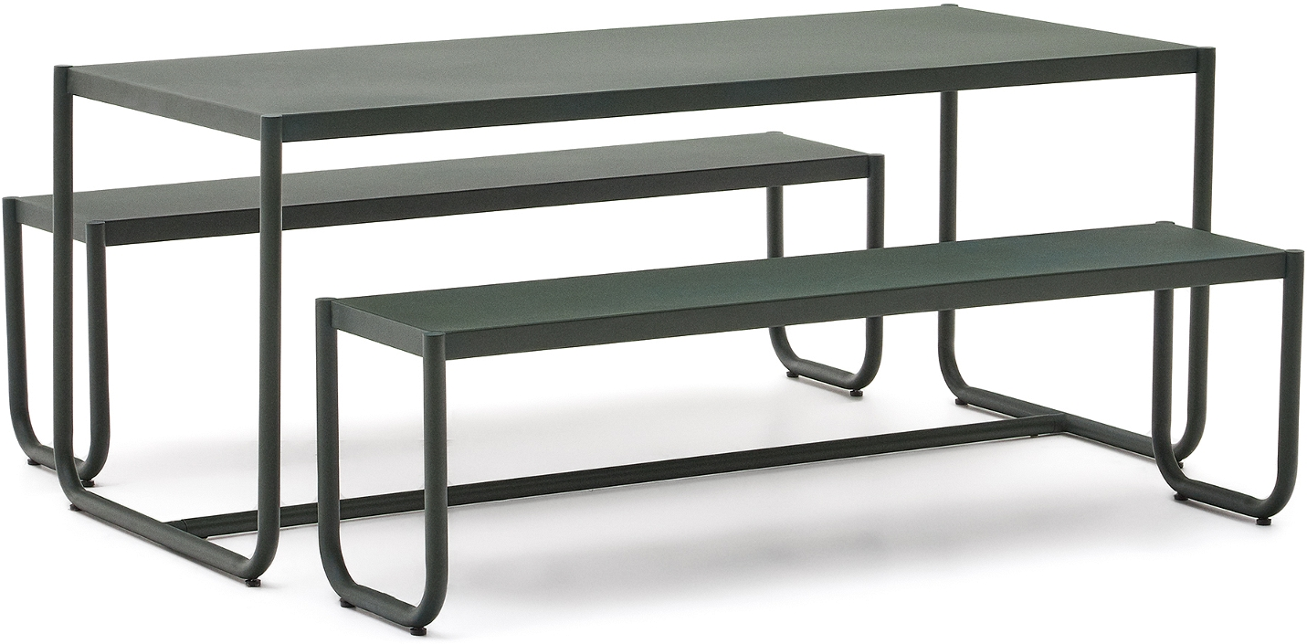 Udendørs Bord- Bænkesæt Kave Home Sotil   Galvaniseret Stål Grøn H75xb83xl183 Cm
