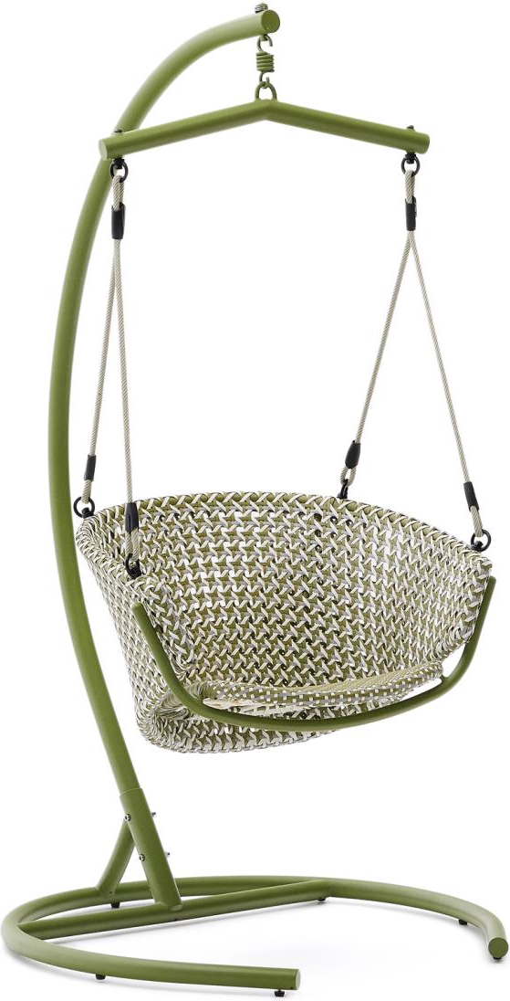 Udendørs Hængestol Kave Home Saliga Grøn Syntetisk Flet Og Galvaniseret Stål H207xb102xd102 Cm