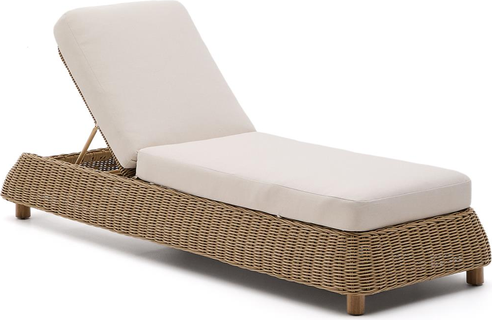 Udendørs Solseng Kave Home Meria   Lysebrun Syntetisk Rattan Med Uv-resistent Stålramme Og Aftagelige Olefina-hynder L218   B82 Cm