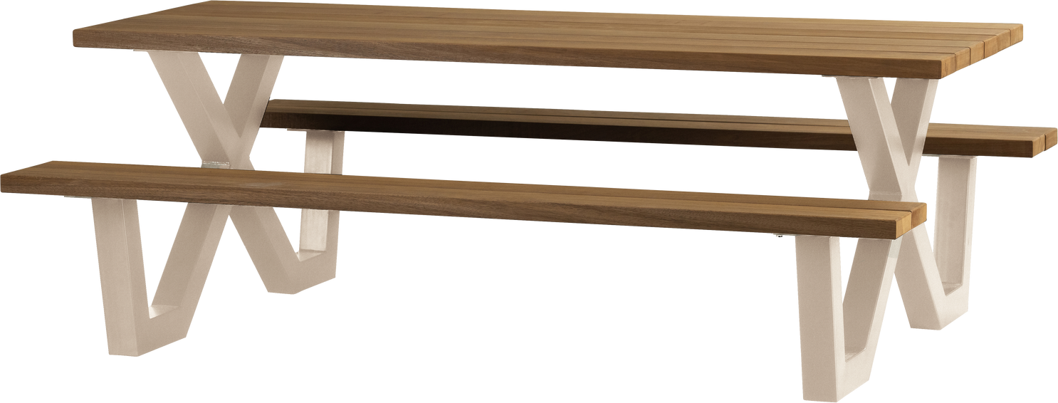 Udendørs Spisebord   Havebord Woood Tablo 206x145 Cm Bordplade   Thermo Ayous Fsc Pulverlakeret Metalstel Sand