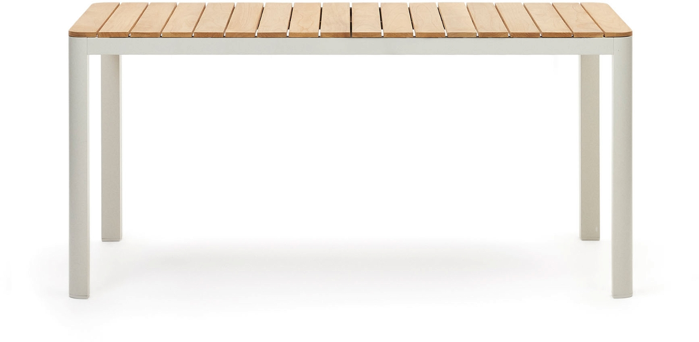 Udendørs Spisebord Kave Home Bona Teak Aluminium Hvid Natur 163x90 Cm