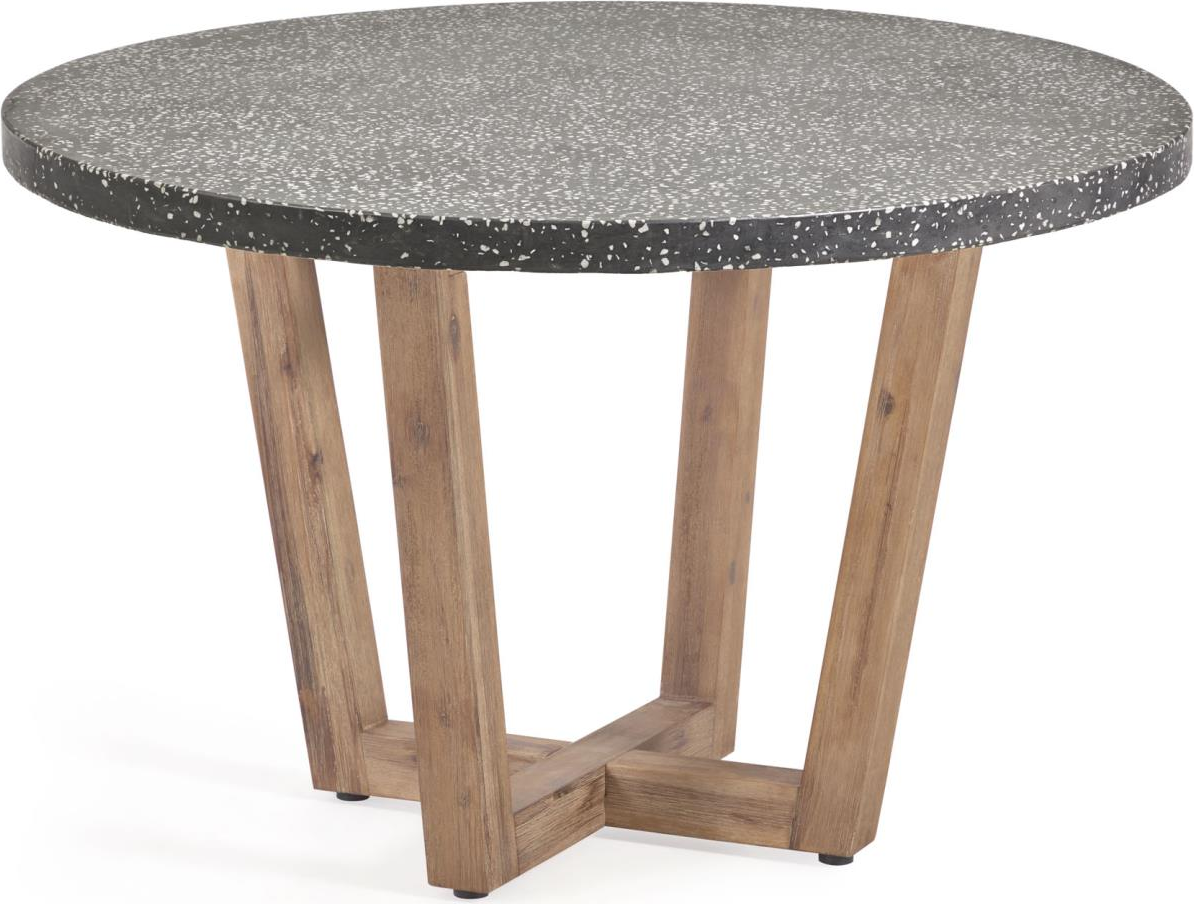 Udendørs Spisebord Kave Home Shanelle Rund ø120 Cm Terrazzo Og Akacietræ Antracit Natur