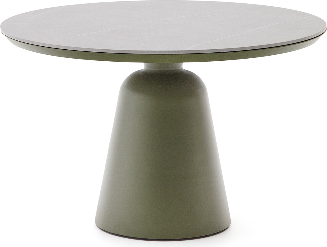 Udendørs Spisebord Kave Home Tudons ø120 Cm Grøn Keramisk Bordplade Aluminiumfod