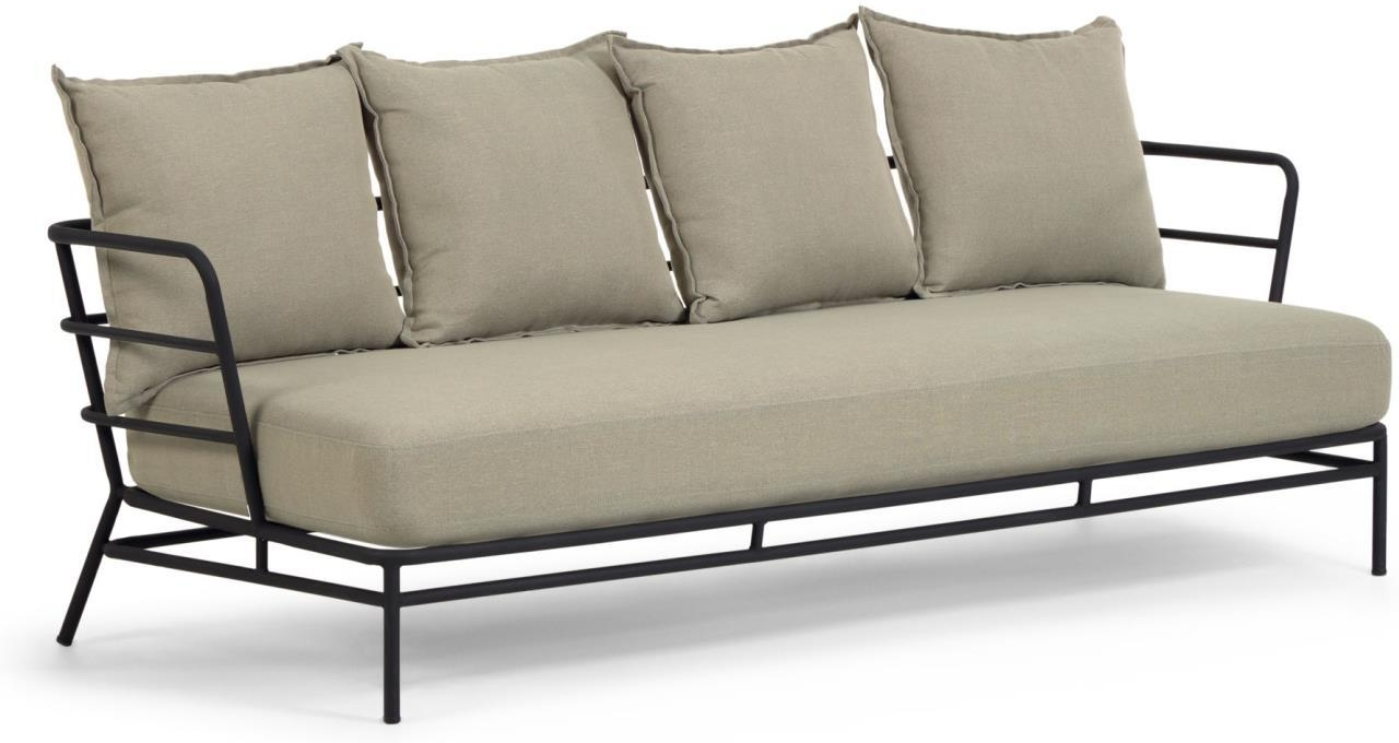 Udendørs  -personers Loungesofa Kave Home Mareluz   Sort Galvaniseret Stål Med Beige Aftagelige Betræk 197x75x60 Cm