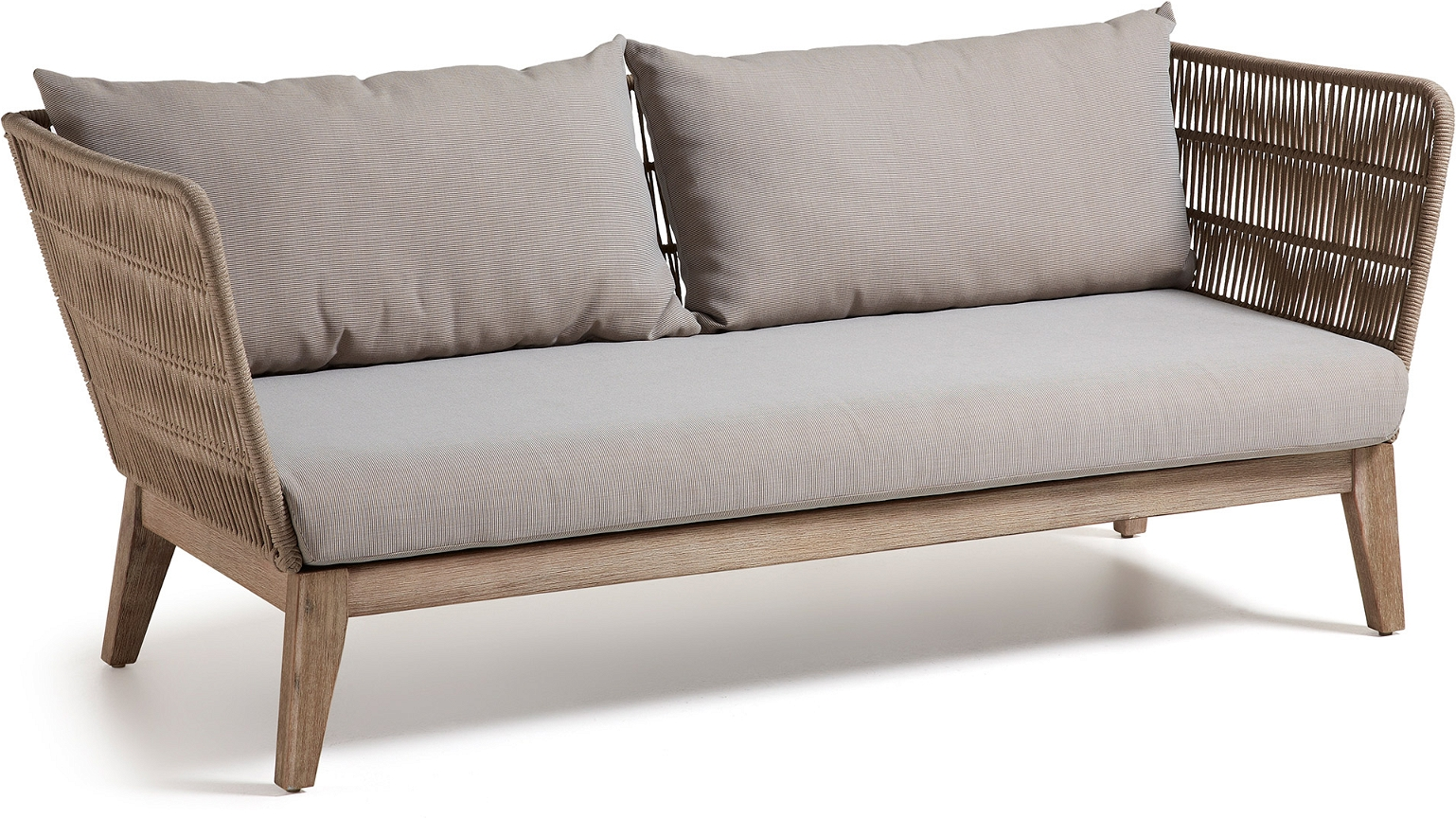 Udendørs  -personers Sofa   Kave Home Belleny   Massivt Eukalyptustræ Med Puder Og Madras  Uv-bestandig Beige Natur Grå