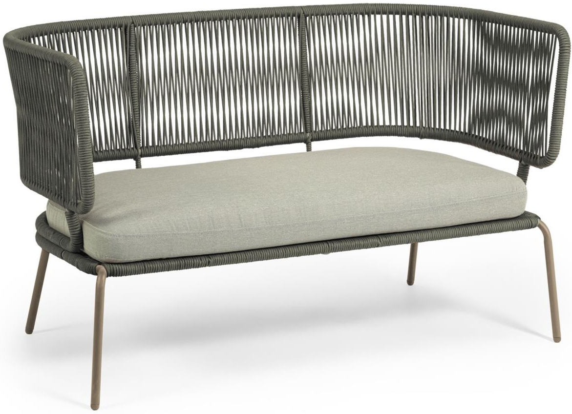 Udendørs  -personers Sofa Kave Home Nadin   Stål   Håndflettet Reb  Grøn  L135   B65   H80 Cm
