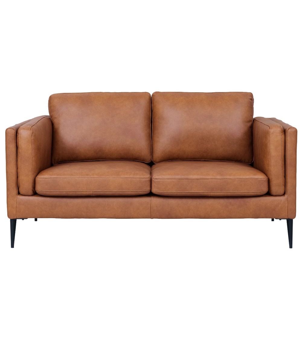 Valencia   Pers  Sofa Lysebrun Semianilin Læder Og Sort Metal