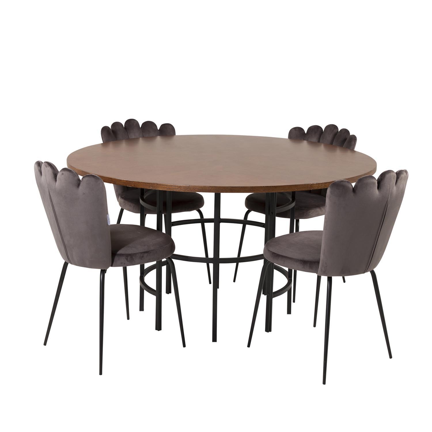 Venture Design Copenhagen Spisebordssæt       Stole Brun Finer Sort Metal Og Grå Fløjl Sort Metal
