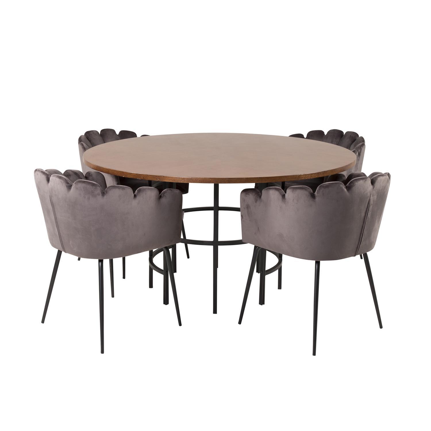 Venture Design Copenhagen Spisebordssæt       Stole Brun Finer Sort Metal Og Grå Fløjl Sort Metal