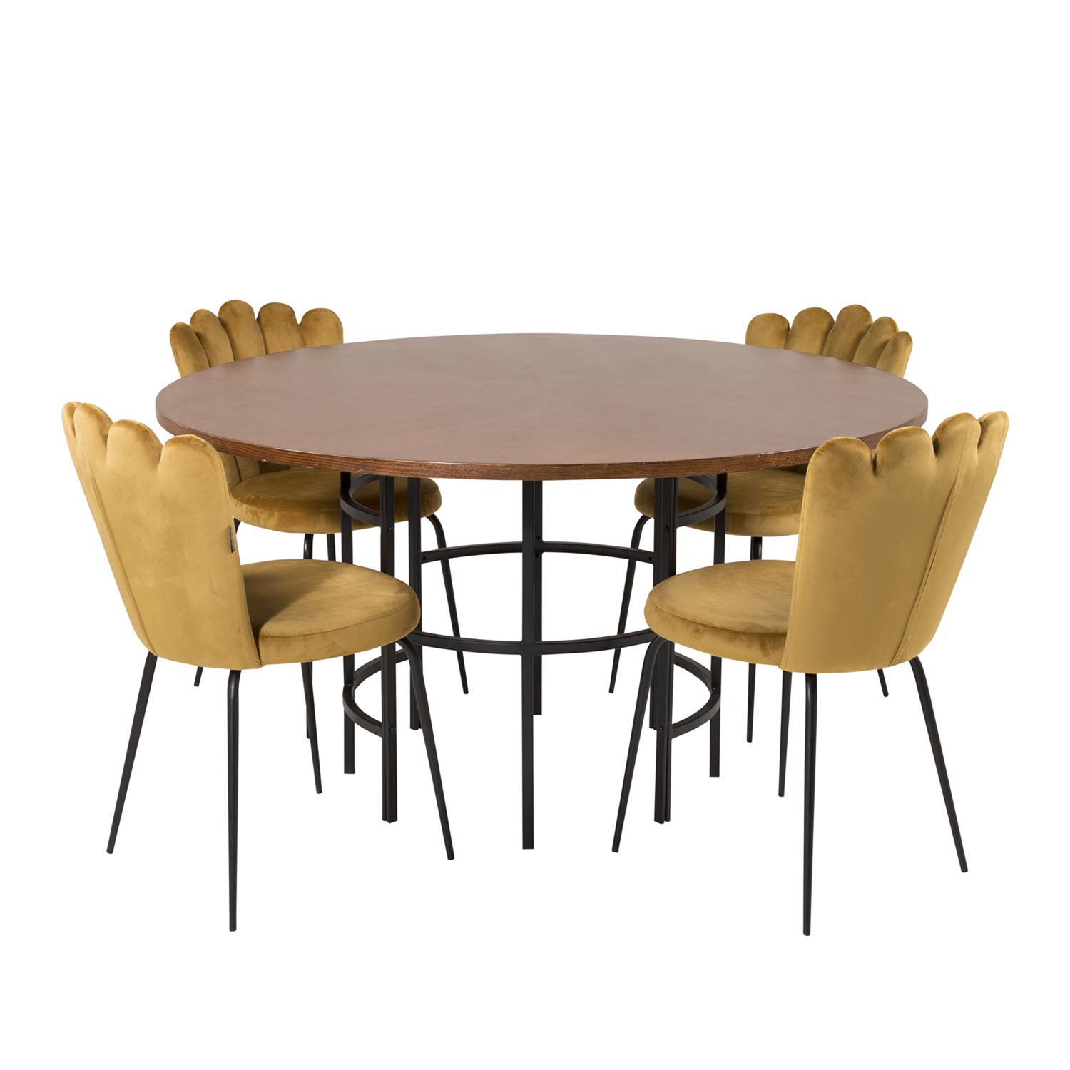 Venture Design Copenhagen Spisebordssæt       Stole Brun Finer Sort Metal Og Gul Fløjl Sort Metal