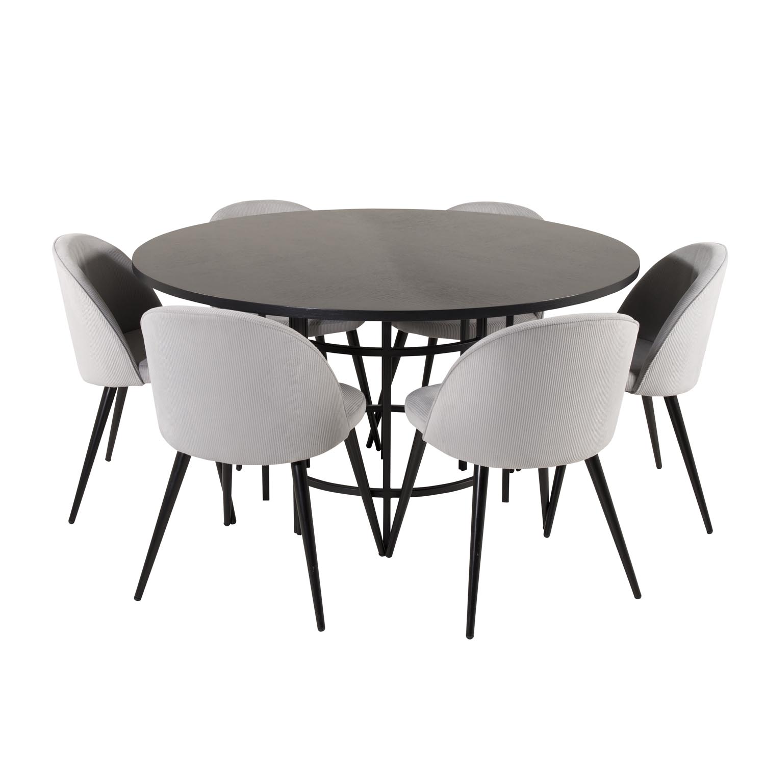 Venture Design Copenhagen Spisebordssæt       Stole Sort Finer Sort Metal Og Grå Fløjl Sort Metal