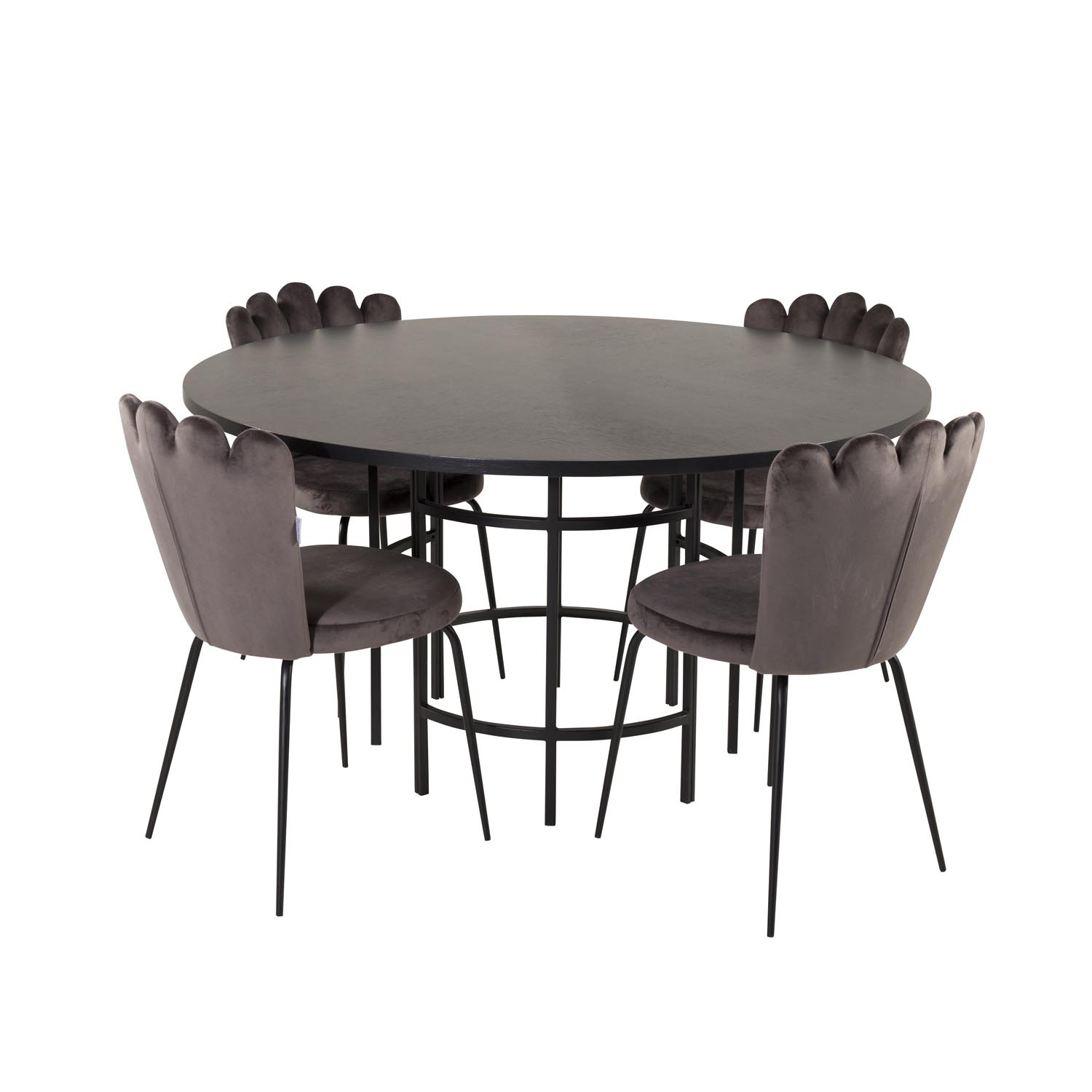 Venture Design Copenhagen Spisebordssæt       Stole Sort Finer Sort Metal Og Grå Fløjl Sort Metal