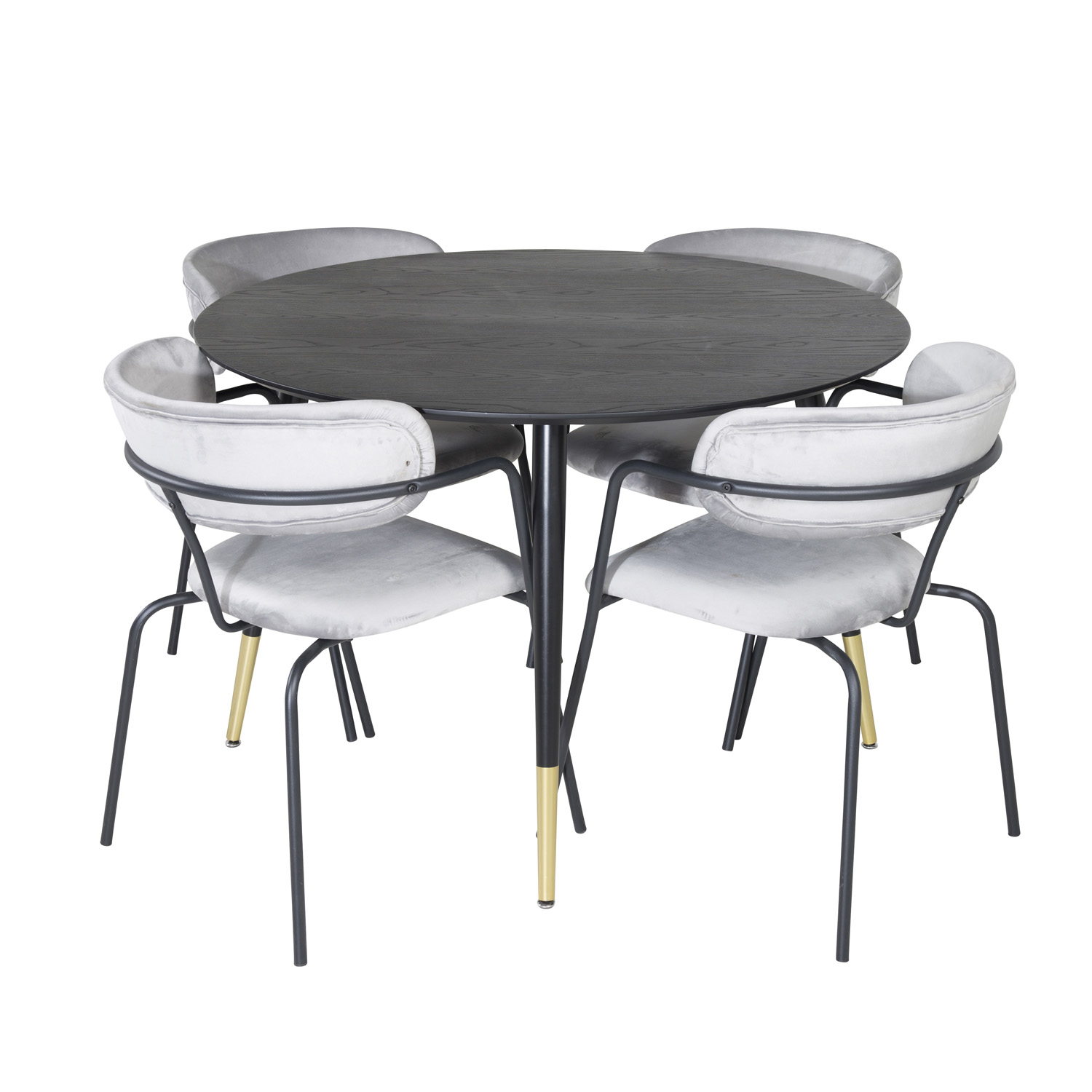 Venture Design Dipp Spisebordssæt       Stole Sort Finer Messing Sort Metal  Grå Fløjl Sort Metal