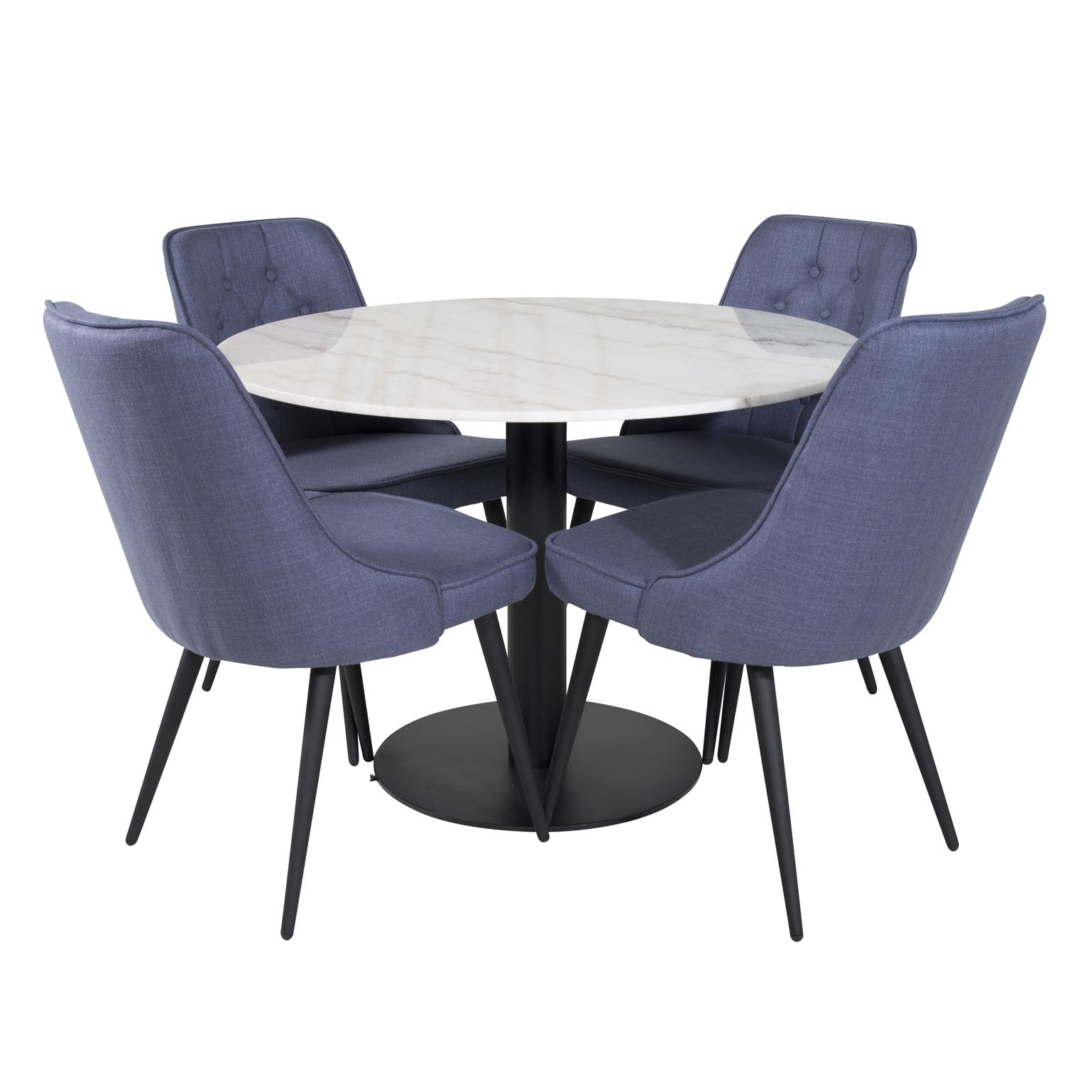Venture Design Estelle Spisebordssæt       Stole Hvid Marmor Sort Metal Og Blå Stof Sort Metal