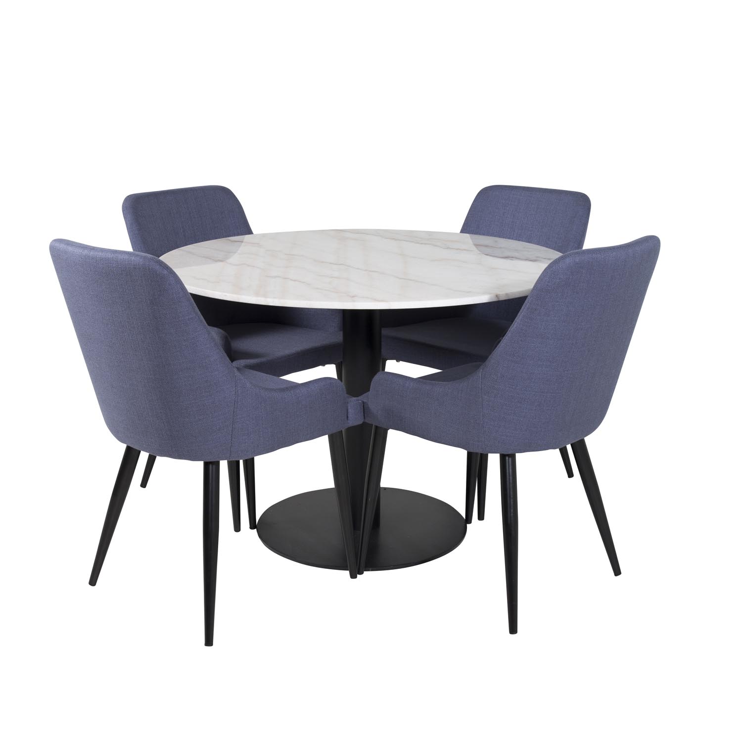 Venture Design Estelle Spisebordssæt       Stole Hvid Marmor Sort Metal Og Blå Stof Sort Metal