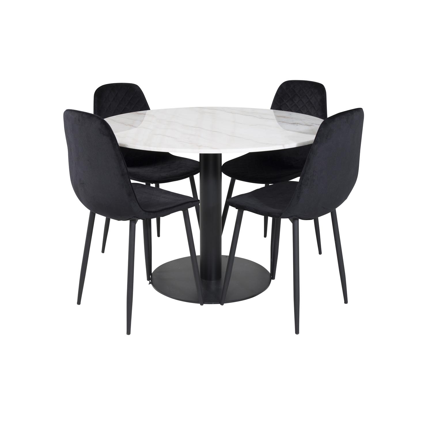 Venture Design Estelle Spisebordssæt       Stole Hvid Marmor Sort Metal Og Sort Fløjl Sort Metal