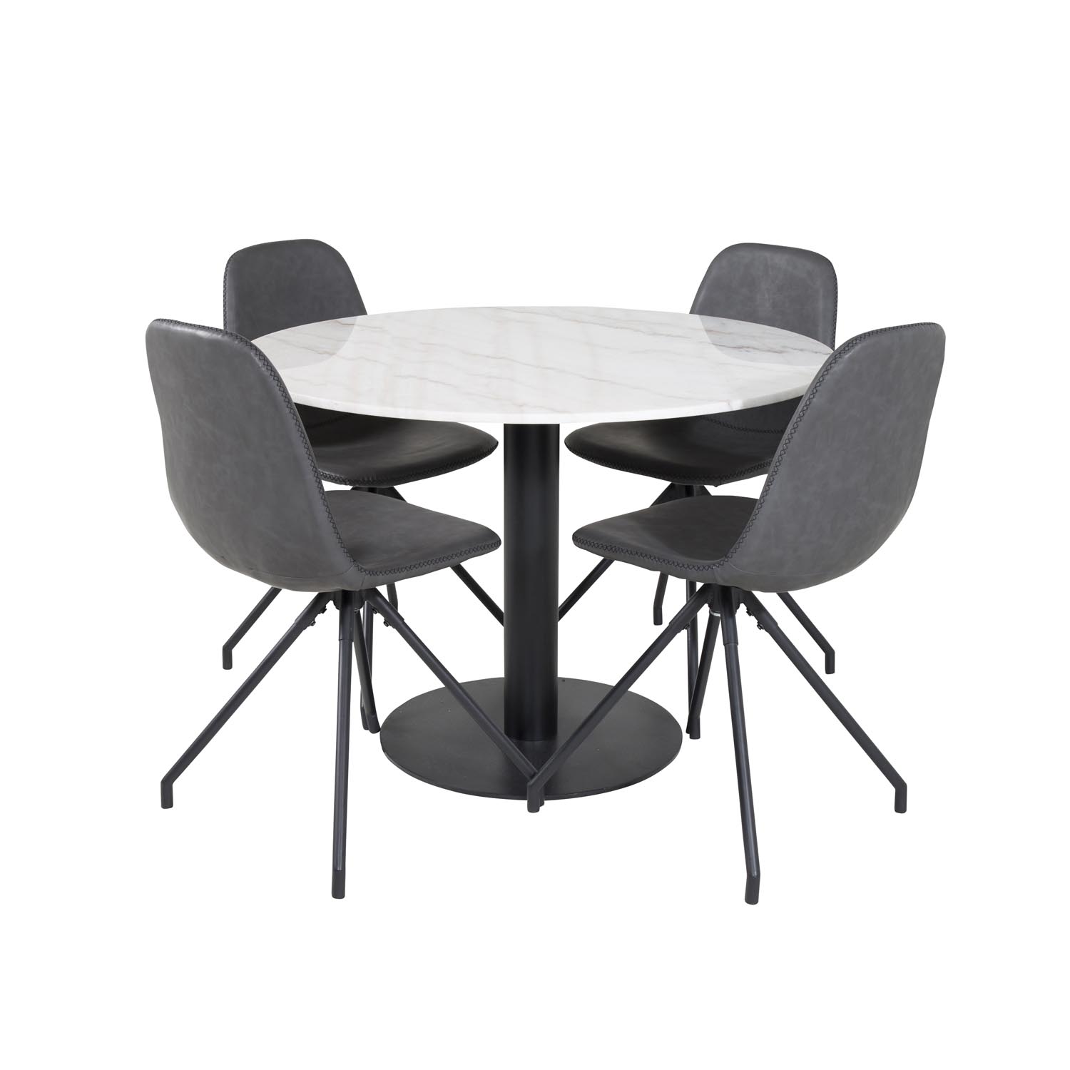 Venture Design Estelle Spisebordssæt       Stole Hvid Marmor Sort Metal Og Sort Pu Sort Metal
