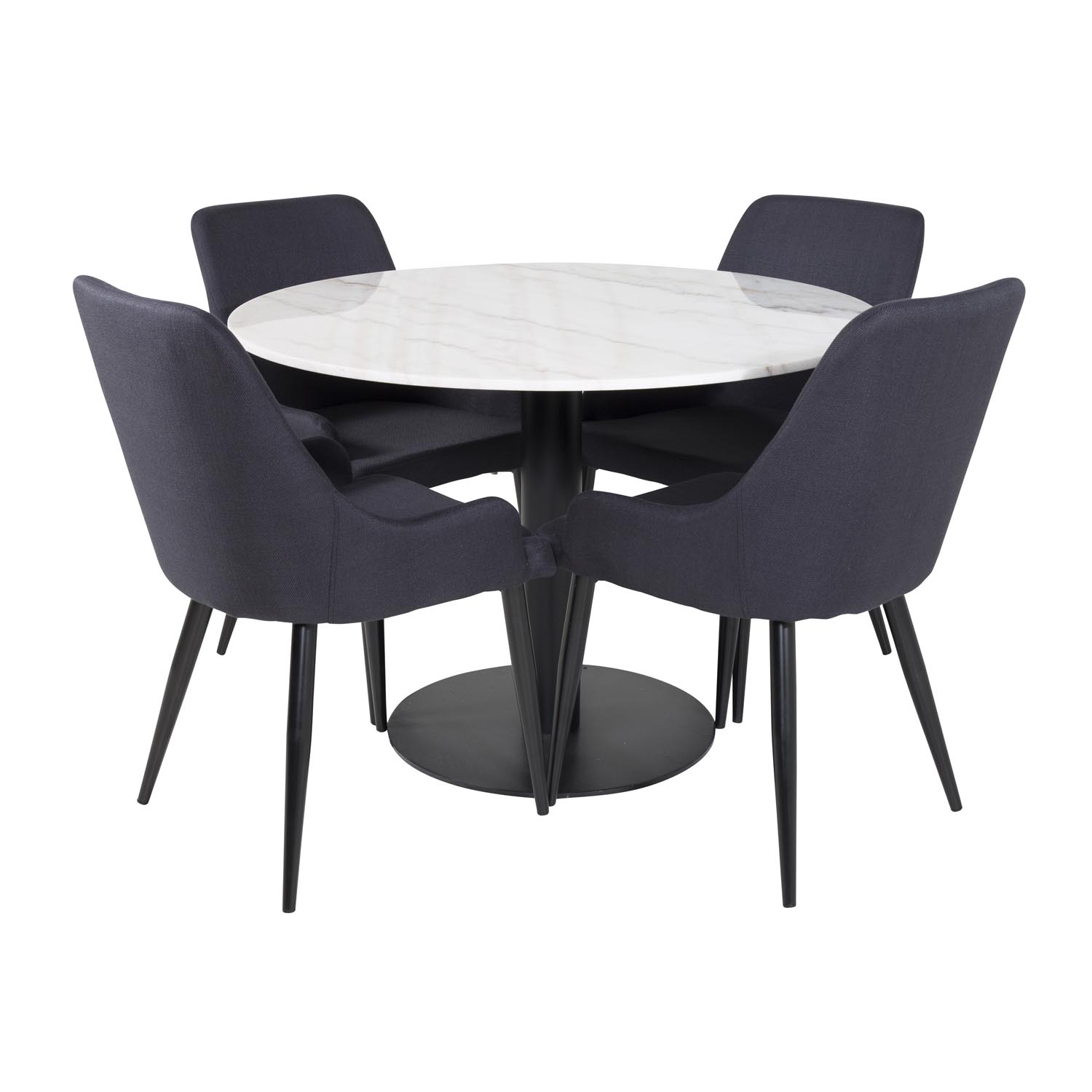 Venture Design Estelle Spisebordssæt       Stole Hvid Marmor Sort Metal Og Sort Stof Sort Metal