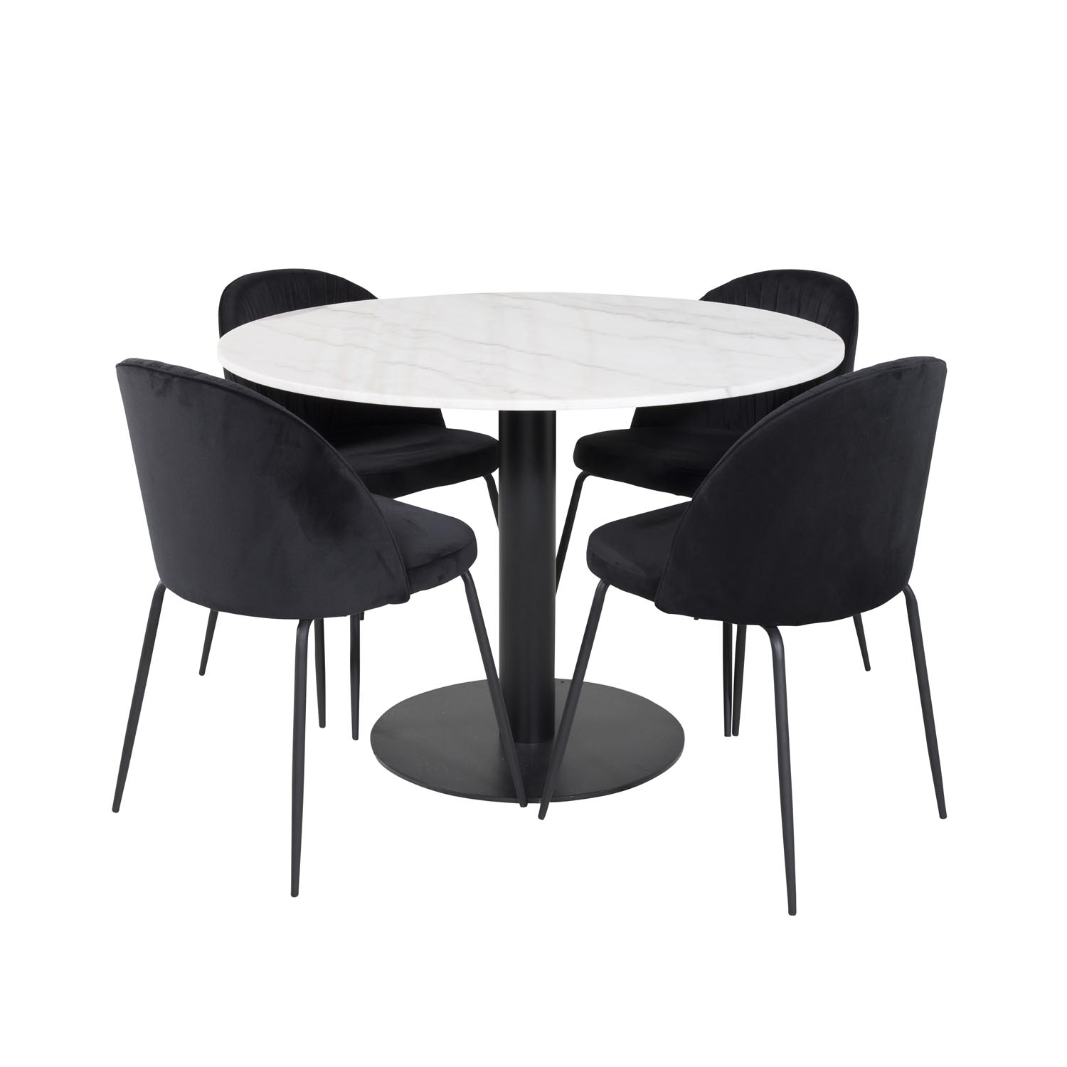 Venture Design Estelle Spisebordssæt       Stole Hvid Marmor Sort Metal Og Sort Stof Sort Metal