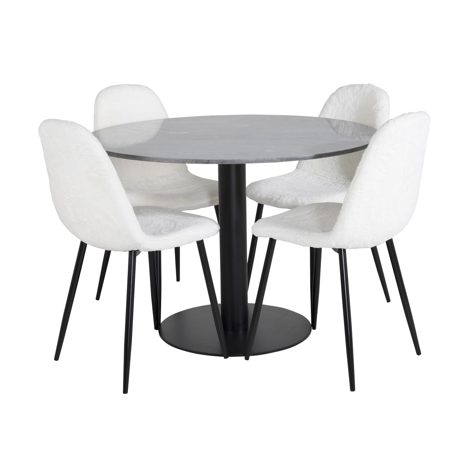 Venture Design Estelle Spisebordssæt       Stole Sort Marmor  Hvid Bamsestof Og Sort Metal