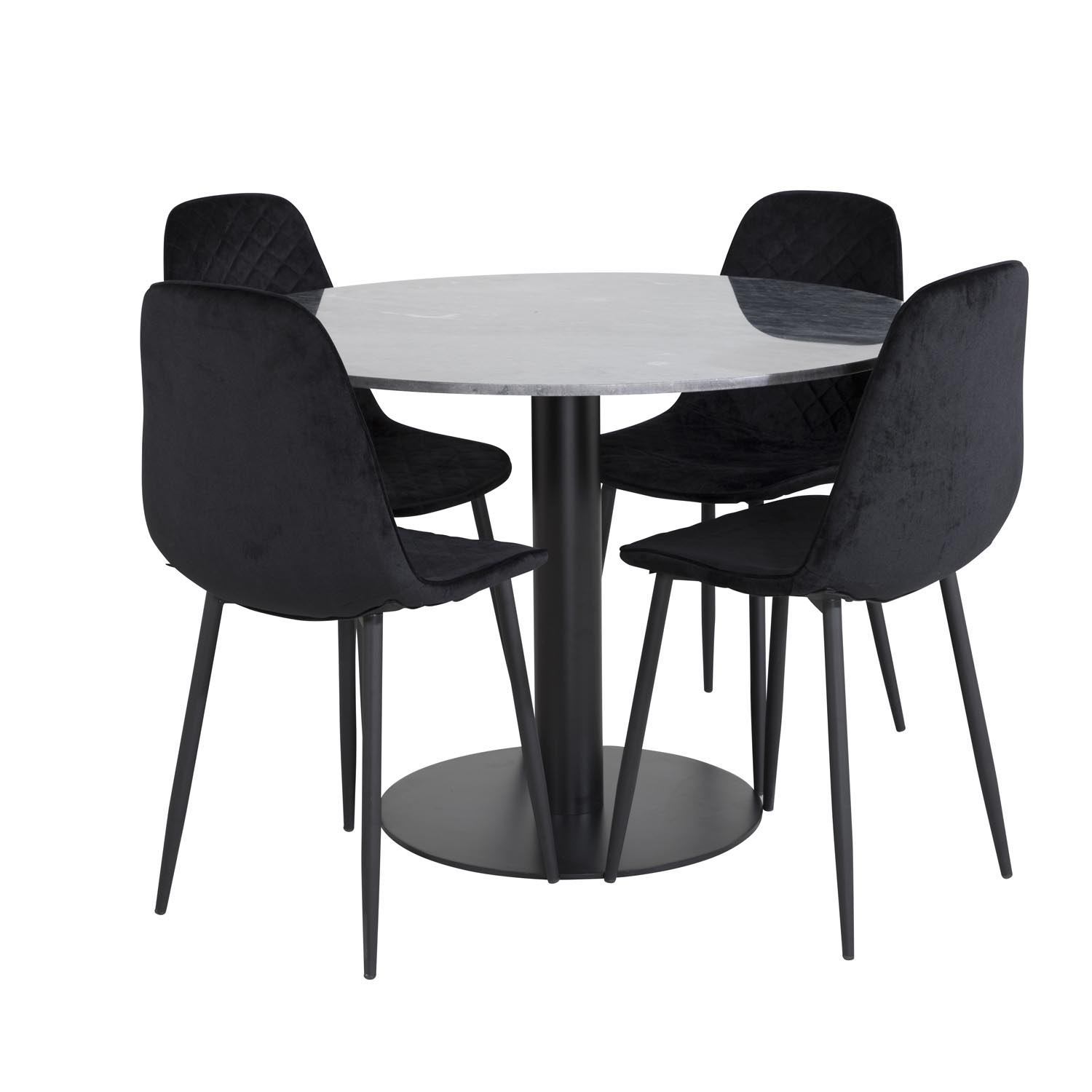 Venture Design Estelle Spisebordssæt       Stole Sort Marmor Sort Metal Og Sort Fløjl Sort Metal