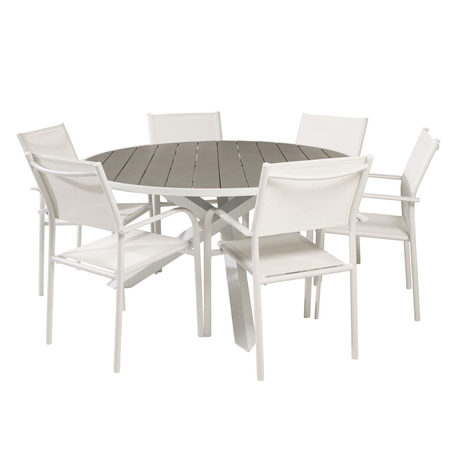 Venture Design Havesæt    Parma Bord    140  Og   Santorini Stole    Armlæn Hvid Alu Textilene