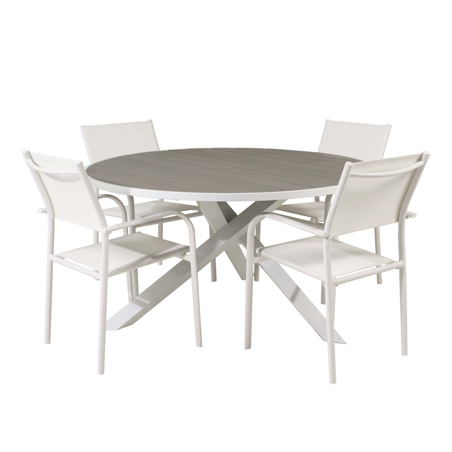 Venture Design Havesæt    Parma Bord    140  Og   Santorini Stole    Armlæn Hvid Alu Textilene